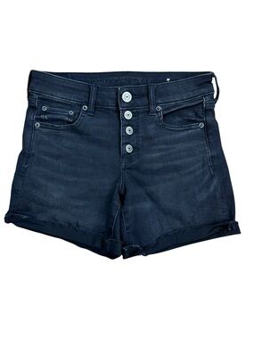 American Eagle Outfitters Black Denim High-Rise Button Front Shorts Size 0